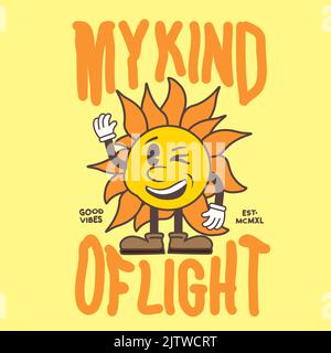 Vintage Happy Sun Character - Vector illustration. Stock Vector