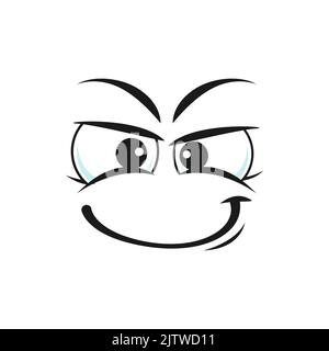 Cartoon face, smirk or simper emoji, vector funny facial expression ...