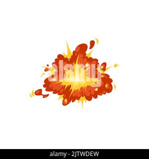 Boom bang effect from bomb blast and fire explosion isolated exploding fire flat cartoon icon. Vector nuclear bomb burst, dynamite demolition, firebal Stock Vector