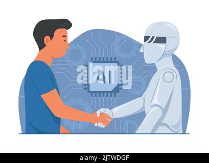 Human and Robot Shaking Hand Concept Illustration Stock Vector