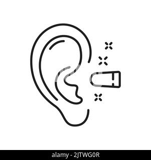 Ear plug sleeping quality object isolated thin line icon. Vector earplugs, comfortable for good sleep, ear plugs with noise cancellation against disorder insomnia depression, self helping accessory Stock Vector