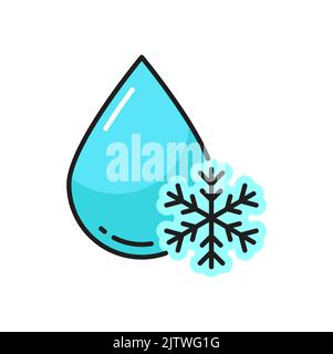 Drop with blue snowflake isolated outline icon. Vector freezing water, no frost sign, fridge or refrigerator symbol. Flake and aqua, winter weather forecast. Defrosting and pure refreshing drinks sign Stock Vector