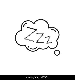 Comic bubble with zzz sleeping sign isolated line art icon. Vector zzz text on bubble in shape of cloud, sleeping and bedtime thin line design element. Slumber symbol, cartoon hibernation and relax Stock Vector