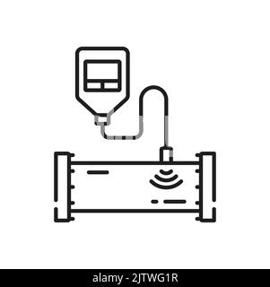 Device for measuring pressure in pipe isolated outline icon. Vector gas or oil manometer, meter or vacuum gauge device measurement tool used to measure, display pressure of fluid and gas in pipeline Stock Vector