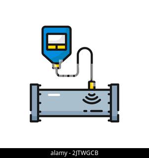 Manometer device to measure pressure in pipeline isolated color outline icon. Vector gas or oil meter or vacuum gauge device measurement tool Stock Vector