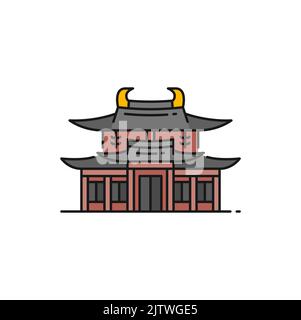 Large Buddhist temple Chi Lin Nunnery building isolated color outline icon. Vector China architecture building, chinese ancient temple Stock Vector