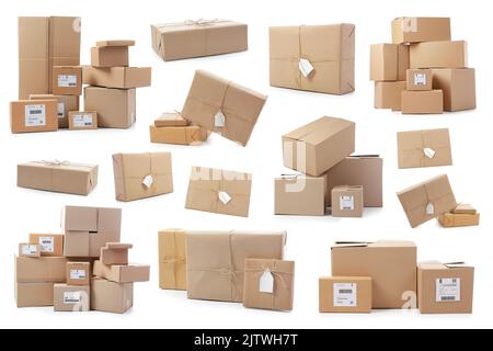 Set of parcel boxes isolated on white Stock Photo