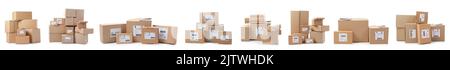 Set of parcel boxes isolated on white Stock Photo
