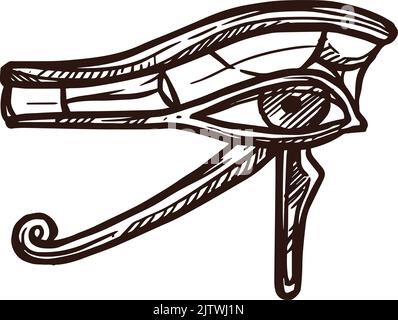 Horus Eye sketch, ancient Egypt and pharaoh symbol, vector icon. Ancient Egypt mythology, culture or history and religion sign and hieroglyph, eye of Horus in hadn drawn sketch Stock Vector