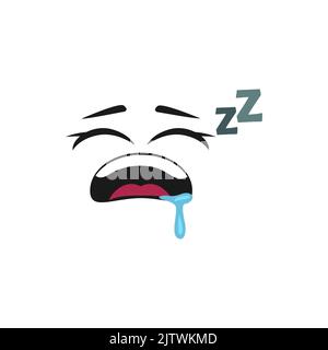 Cartoon sleeping face with saliva dripping from open mouth, isolated vector sleep emoji, funny character and closed eyes, facial expression Stock Vector