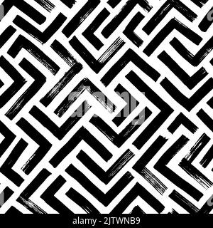 Black maze seamless pattern with triangular lines. Stock Vector