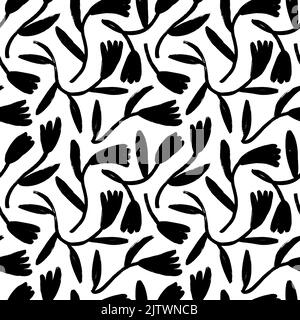 Silhouettes of tulip hand drawn seamless pattern. Stock Vector