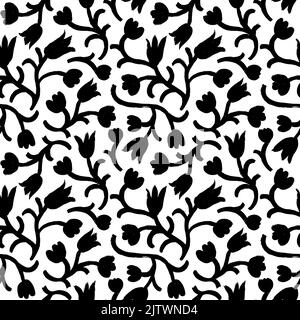 Silhouettes of hand drawn tulips seamless pattern. Stock Vector