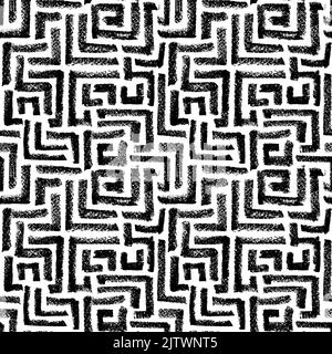Seamless maze pattern with charcoal black lines. Stock Vector