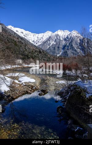 View from Hotaka Bridge, Kamikochi, Nagano Prefecture, Japan Stock Photo