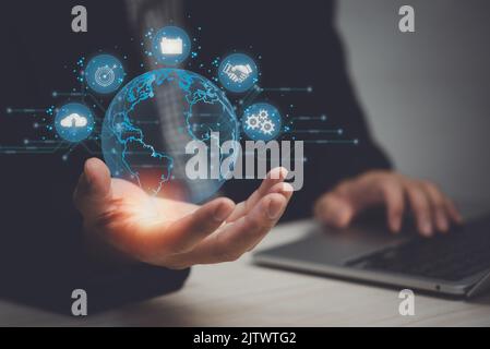Big data technology connect global internet network information cyberspace icon business concept. Stock Photo