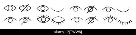 Password hidding icons set. Icons for confidential data and sensitive content mark. Outline vector illustration Stock Vector