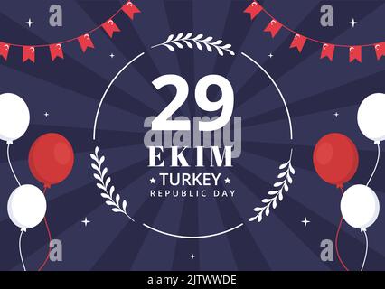29 Ekim Turkey Republic Day Background Template Hand Drawn Cartoon Flat Illustration Stock Vector