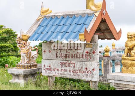 Chiang Mai, Thailand – 25 May 2021, The outstanding four Buddha statue sit forward to 4 directions on mountain view Doi Luang Kong Kum in Omkoi Distri Stock Photo
