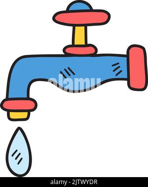Hand Drawn faucet with dripping water illustration on transparent background Stock Photo