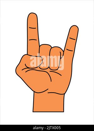 Vector cartoon hand shows a goat gesture. Rock symbol. Concept of coolness. Cool, party, respect, communication icon.  Vector illustration. Stock Vector