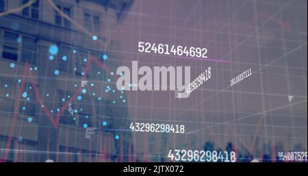 Image of data processing over modern building Stock Photo