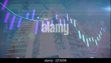 Image of data processing over modern building Stock Photo