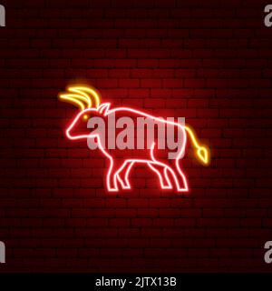 Ox Chinese Zodiac Neon Stock Vector