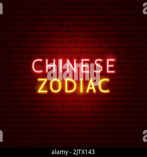 Chinese Zodiac Neon Text Stock Vector