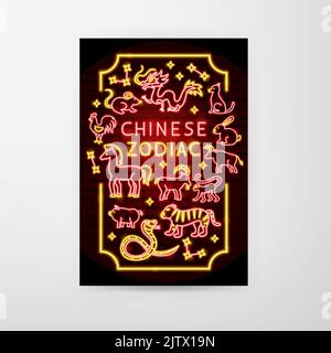 Chinese Zodiac Neon Flyer Stock Vector