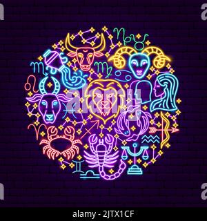 Horoscope Zodiac Neon Concept Stock Vector