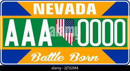 Vehicle license plates marking in Nevada in United States of America, Car plates. Vehicle license numbers of different American states.Vintage print Stock Vector