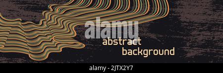 Abstract poster background design and futuristic graphics. Retro style banner with dynamic curved lines with bright colors on dark dirty banner Stock Vector
