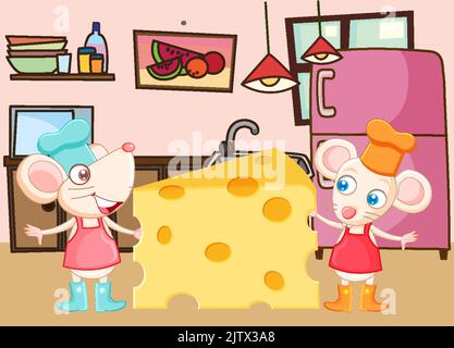 Cute rat chef with cheese illustration Stock Vector