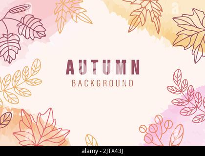 autumn background watercolor contours of leaves in different colors Stock Vector