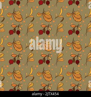 autumn pattern leaves berries and herbs vector Stock Vector