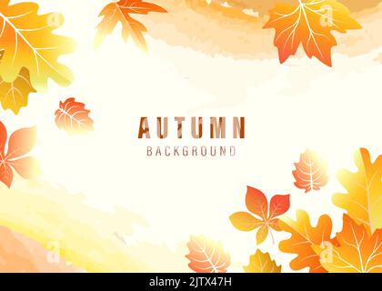 autumn watercolor color background with leaves vector Stock Vector
