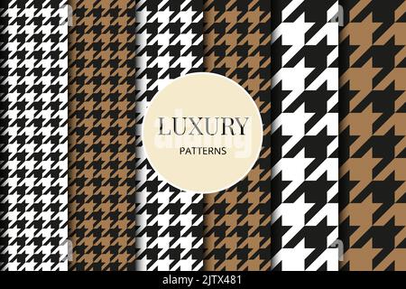 Houndstooth patterns set. Fabric background. Classical checkered textile collection Stock Vector