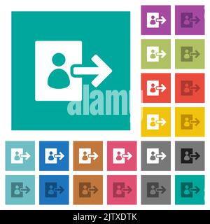 User logout solid multi colored flat icons on plain square backgrounds. Included white and darker icon variations for hover or active effects. Stock Vector