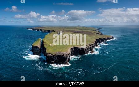 An aerial view of the Loop Head Lighthouse in County Clare in western Ireland Stock Photo