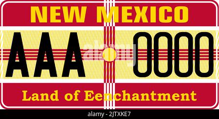 Vehicle license plates marking in New Mexico in United States of America, Car plates. Vehicle license numbers of different American states. Vintage Stock Vector