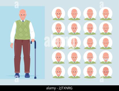Different mental states of senior man semi flat color character emotions set Stock Vector