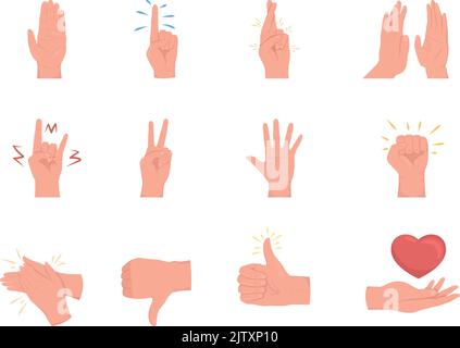 Non verbal communication semi flat color vector hand gesture set Stock Vector