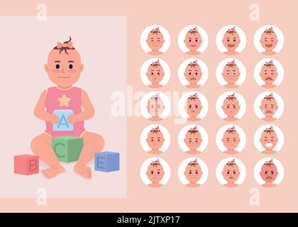 Emotional conditions of baby girl semi flat color character emotions set Stock Vector