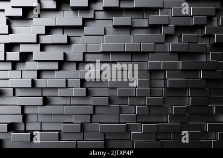 Luxurious black background. Black random mosaic decoration. Cubic backdrop. 3d geometric illustration. Glossy square shapes. Architectural abstraction Stock Photo
