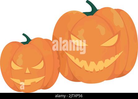 Pumpkins with evil faces semi flat color vector objects Stock Vector