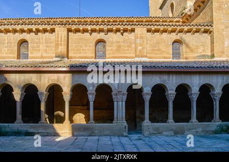 Exterior frontage with columns of the Monastery of San Pedro el Viejo, Huesca. Stock Photo