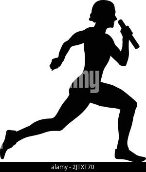 female runner running relay race black silhouette Stock Vector