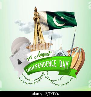 pakistan independence day 14 august pakistan day celebration new illustration poster design Stock Photo