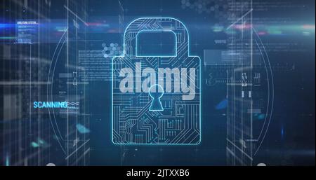 Image of online security padlock with data processing Stock Photo